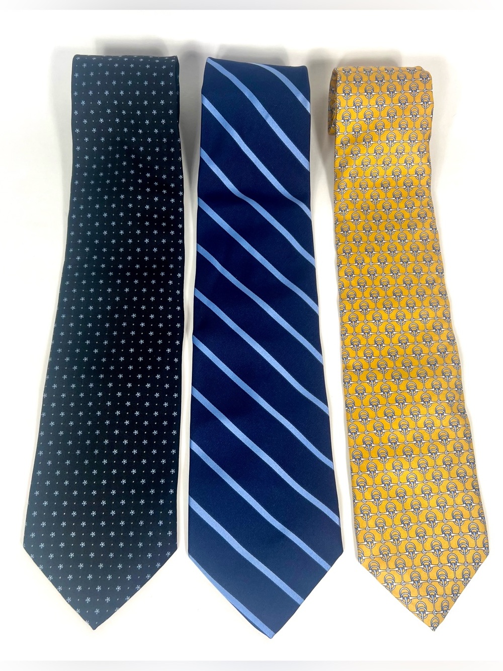 Brooks Brothers 346 Striped and Geometric Ties Lot of 3 Blue Yellow